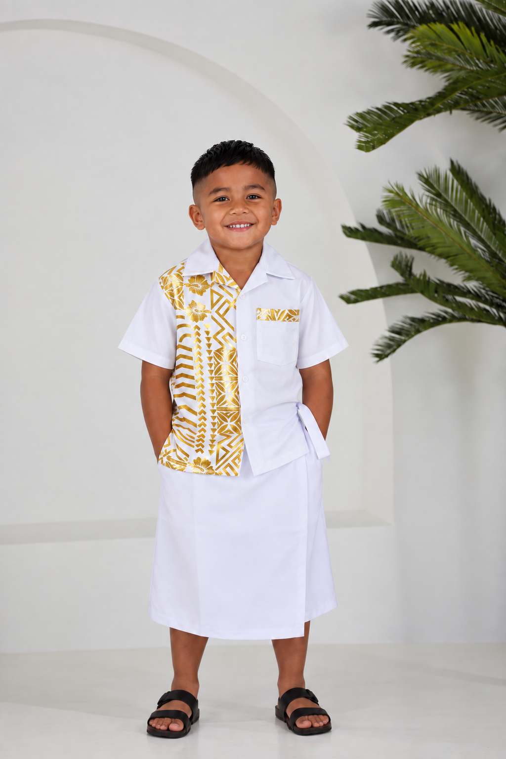 Polynesian Fashion Boys Gold Metallic Short Sleeve