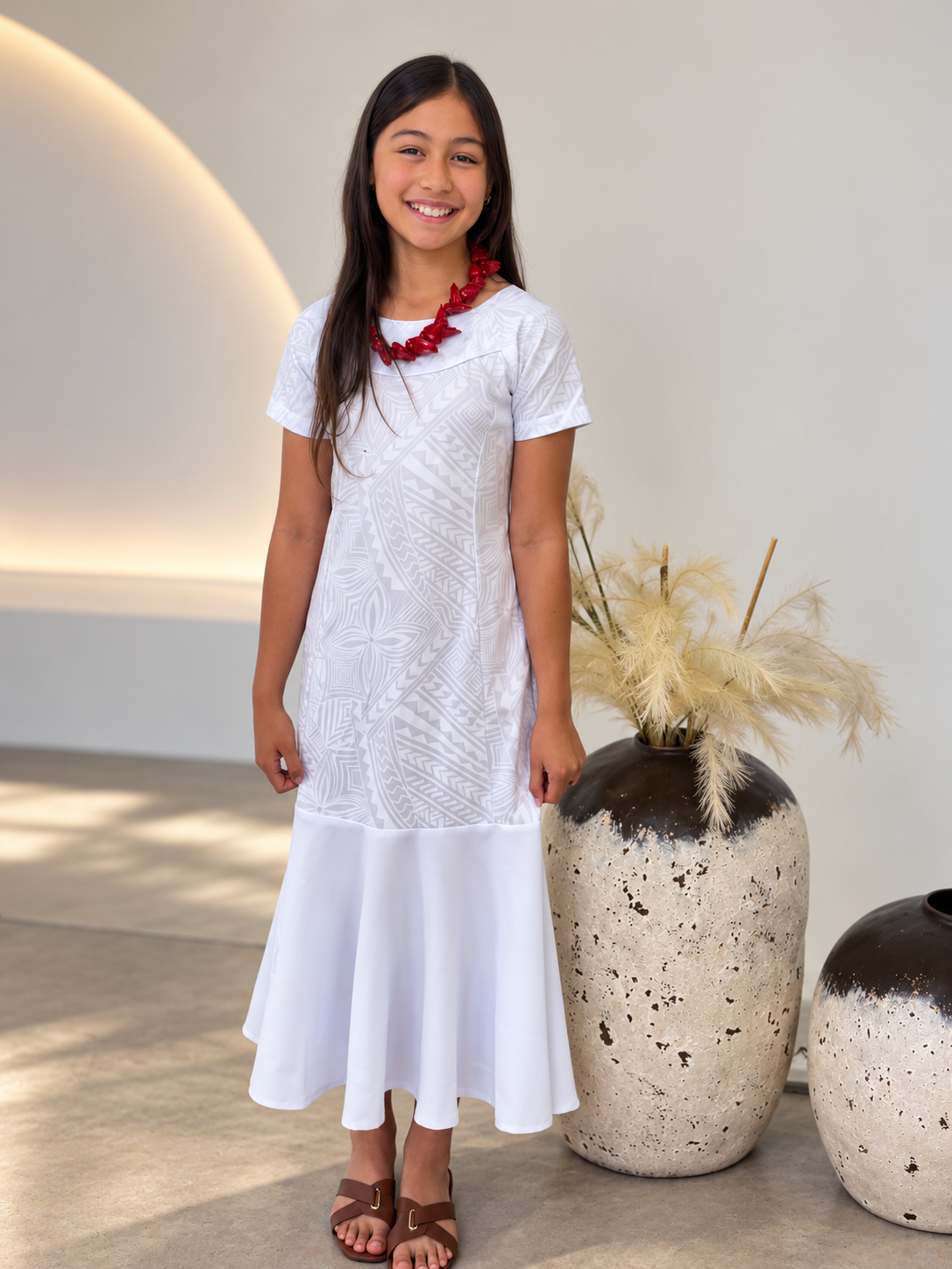 Polynesian Fashion Girls Dress White (Mermaid)