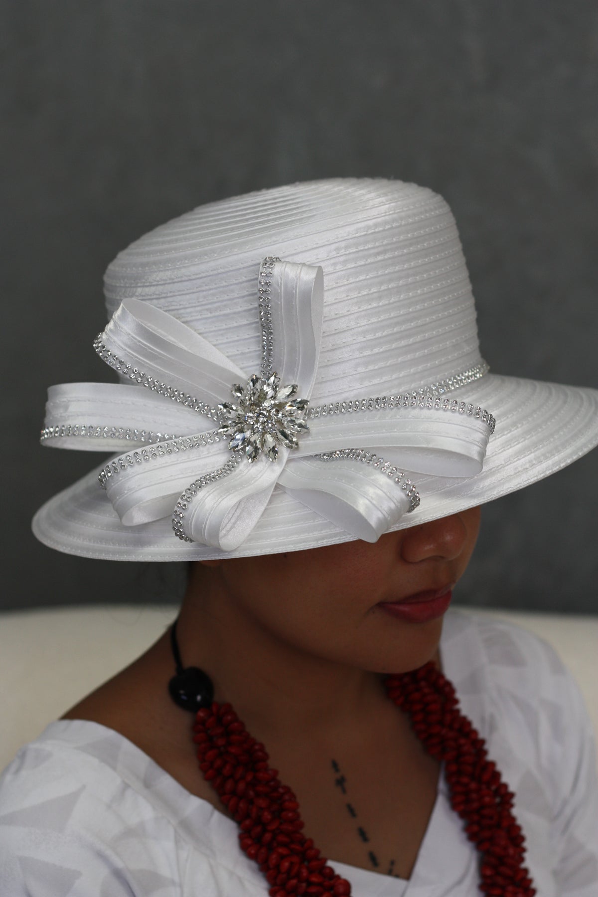 White Dimond Flower Church Hat