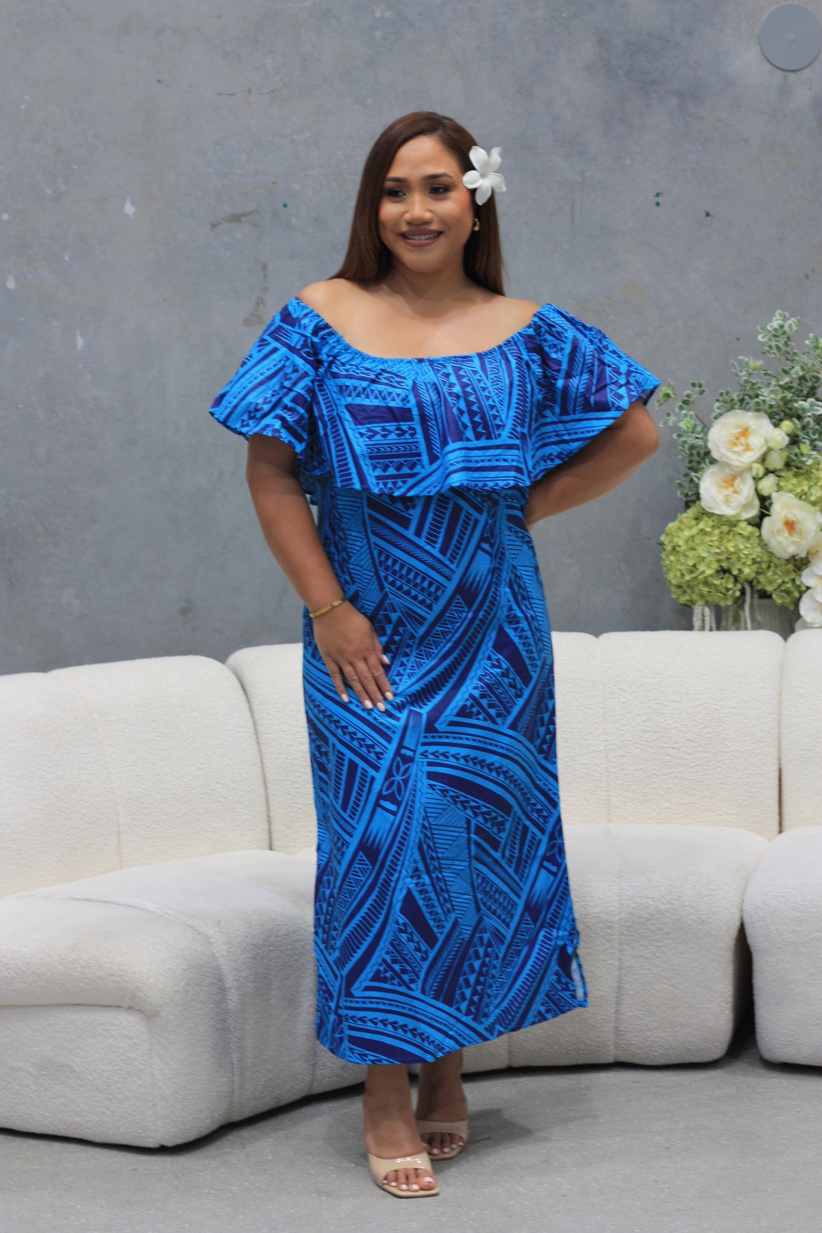 Mesian Womens Offshoulder Dress in Blue (CT3240)