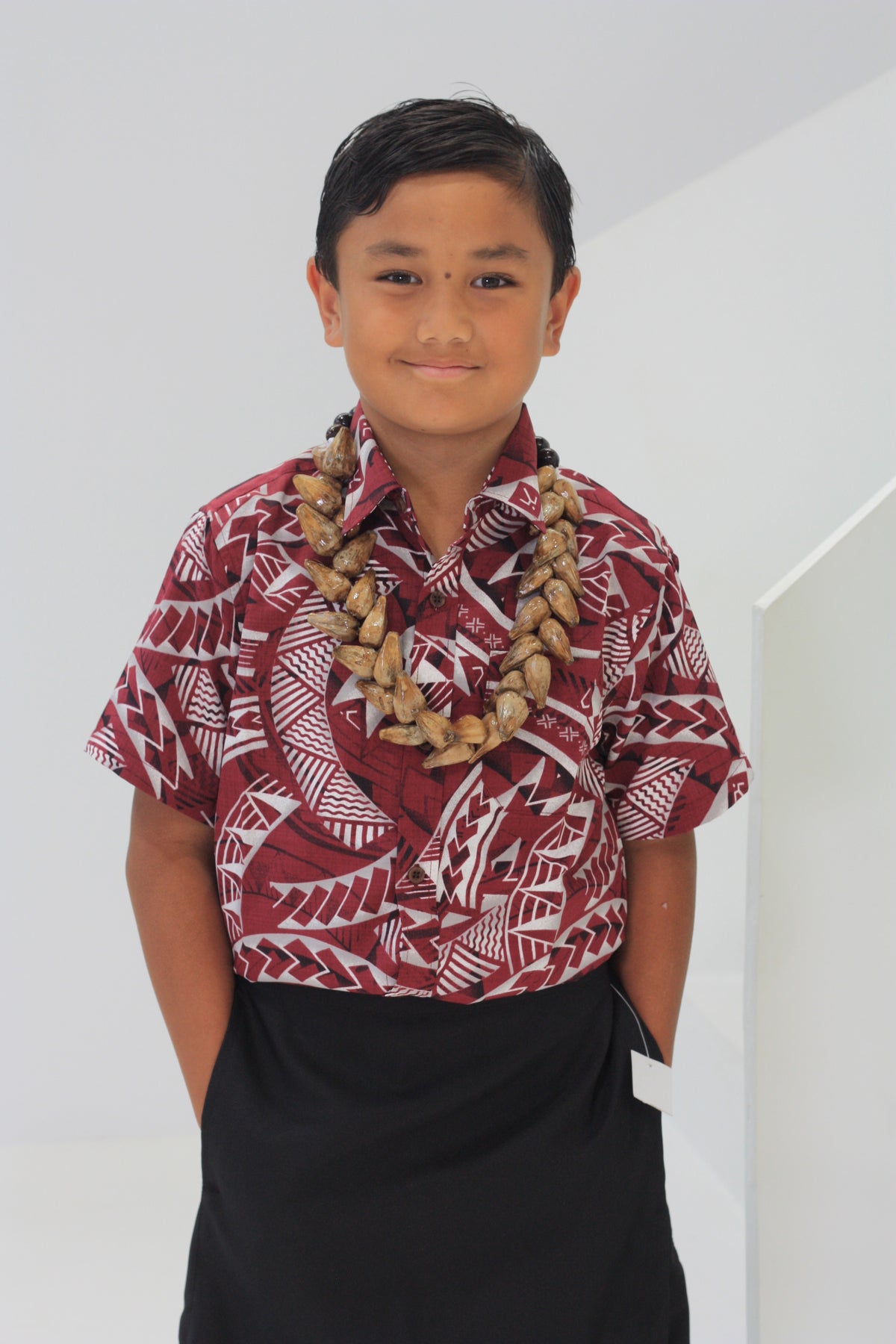 Tribal Origin Boys Bula Shirt- SB2077 Kovia (Maroon)
