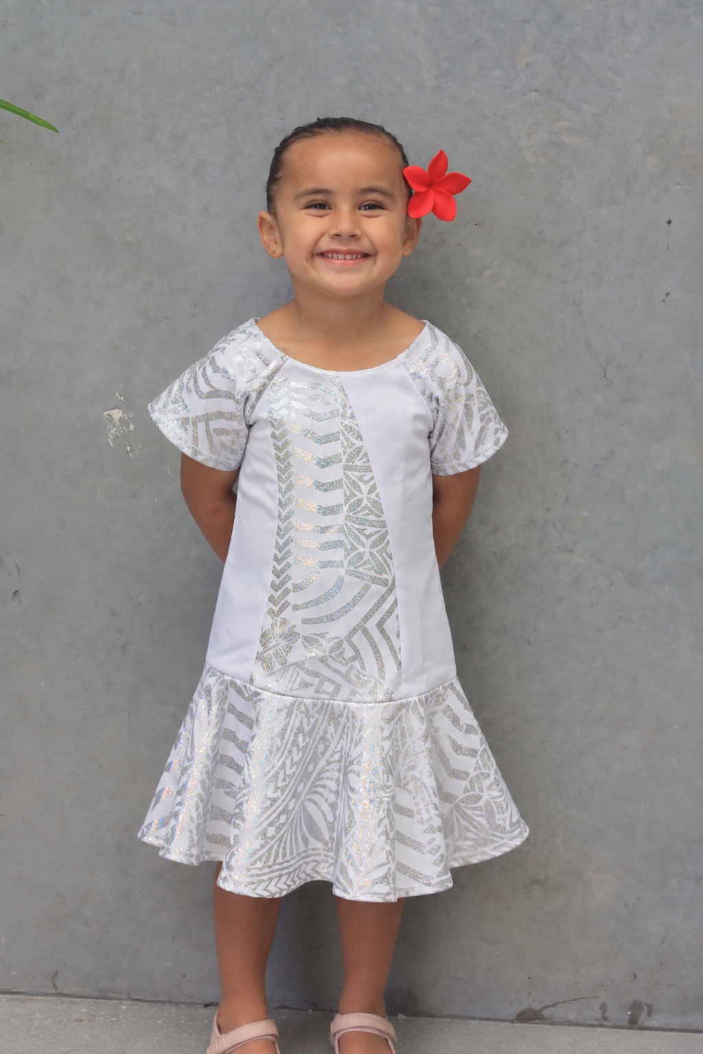Polynesian Fashion Girls Dress White and Silver (Mermaid)