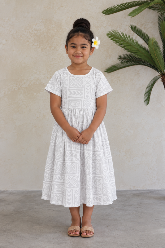 Mesian Girl's Short Sleeve Dress in White WOW 1323