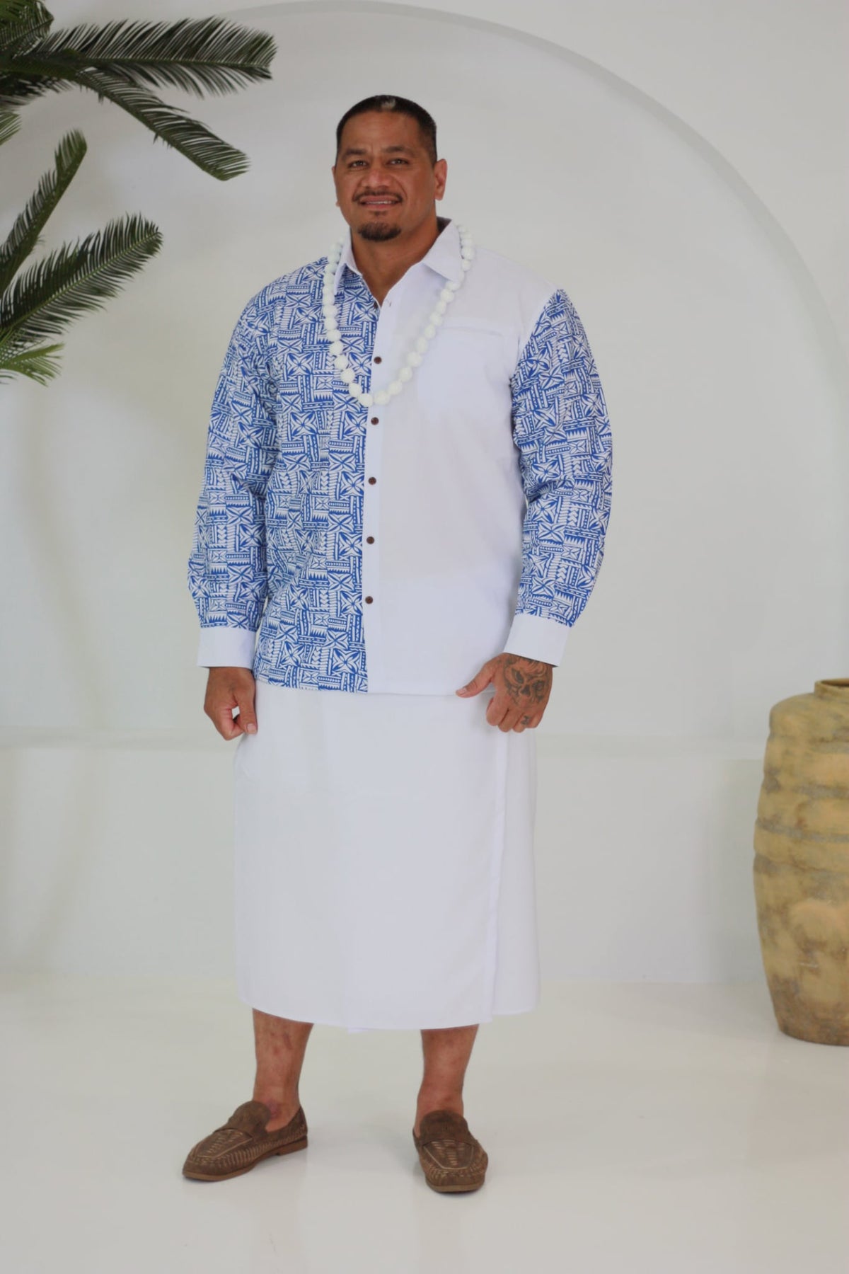 Pacific Culture Colored Men's Long Sleeve Shirt (Blue)