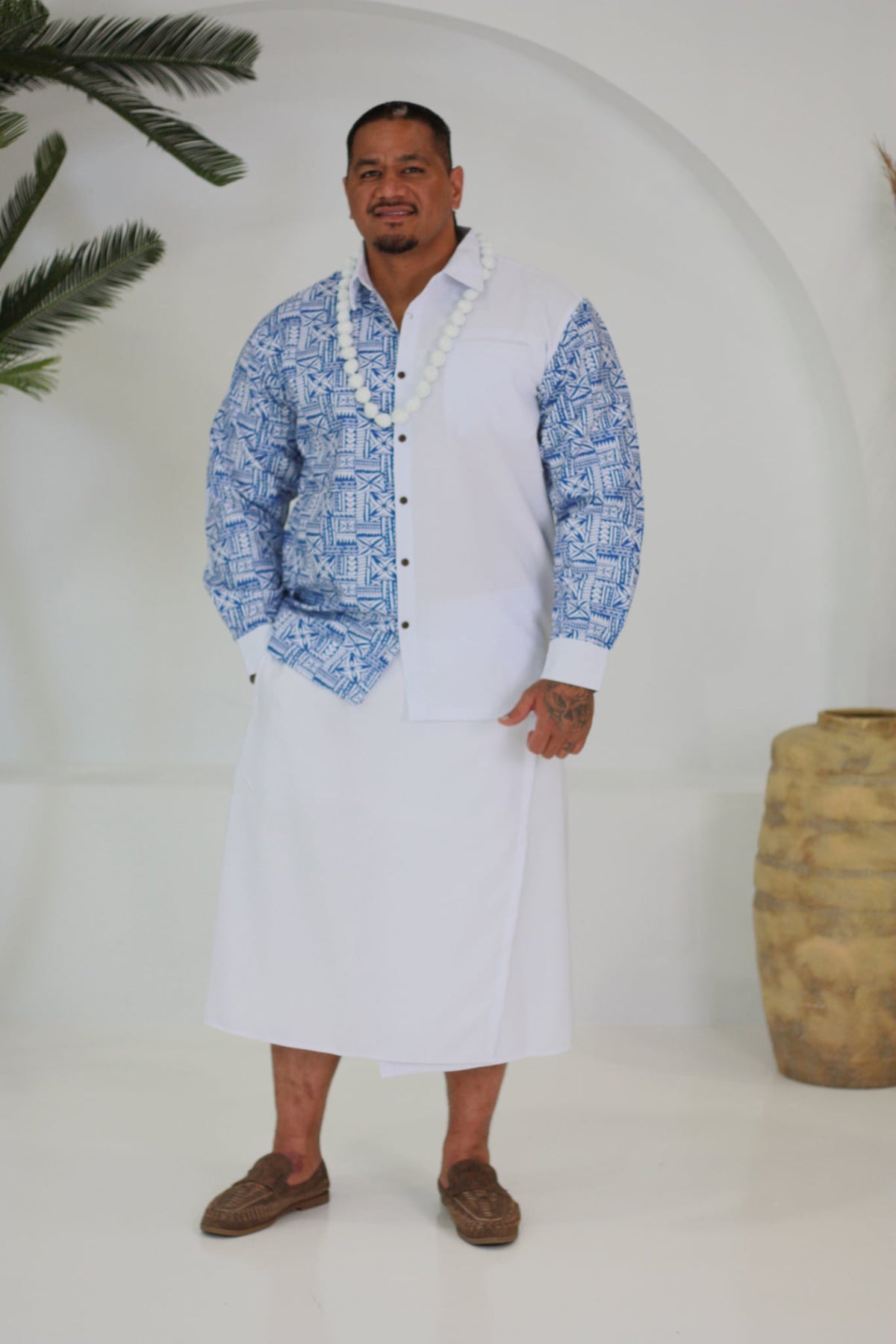 Pacific Culture Colored Men's Long Sleeve Shirt (Blue)