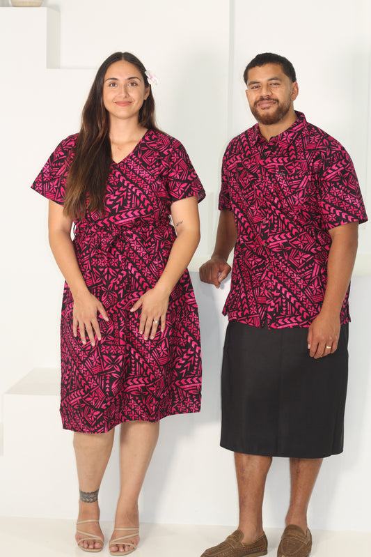Tribal Origin Men's Elei Shirt Black Pink SS4153