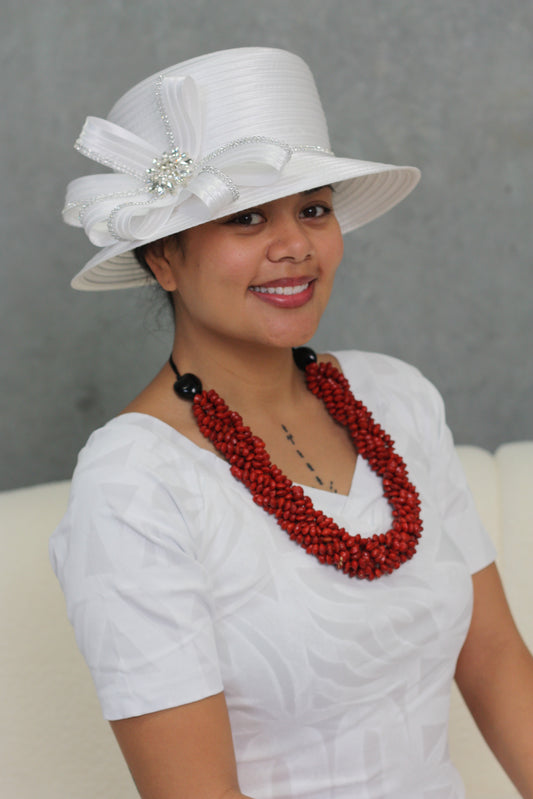 White Dimond Flower Church Hat