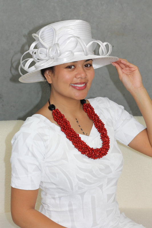 White Ribboned Diamond Church Hat