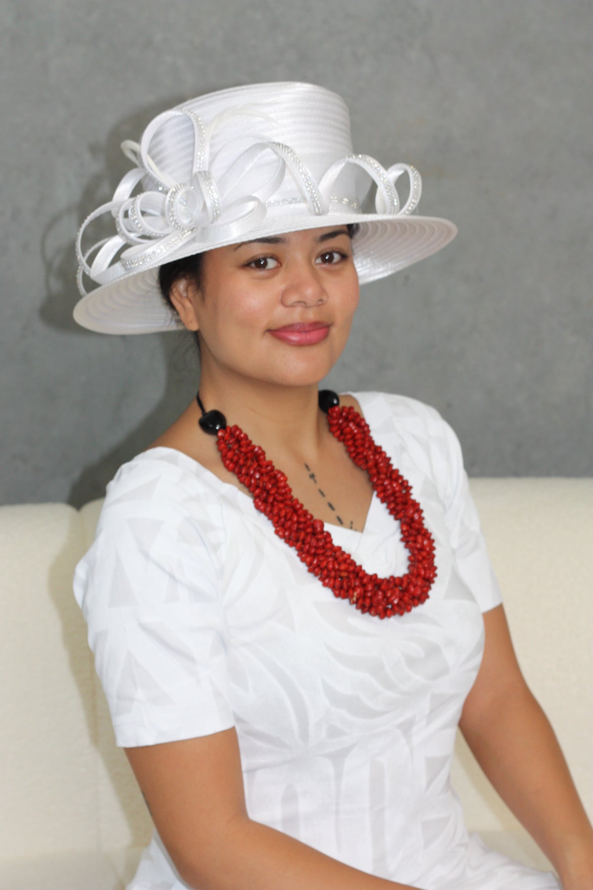 White Ribboned Diamond Church Hat