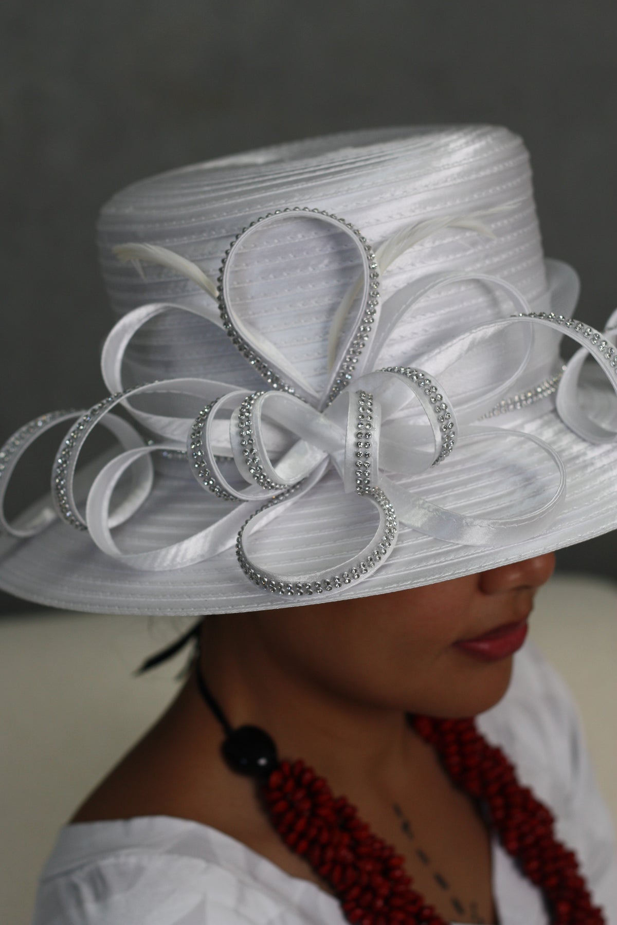 White Ribboned Diamond Church Hat