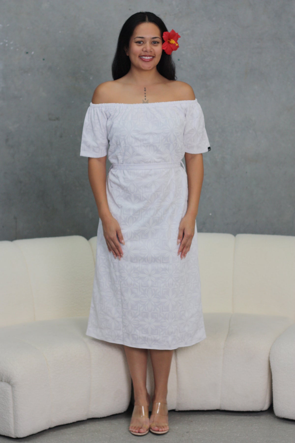 Mesian White Midi Elei Dress - LWOW5440
