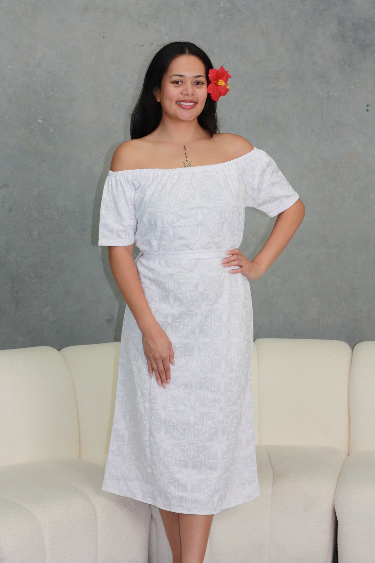 Mesian White Midi Elei Dress - LWOW5440