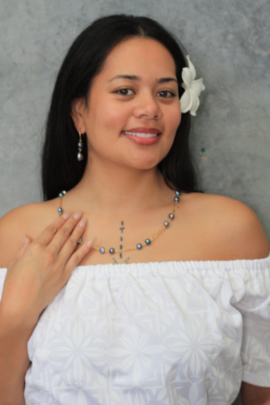 Freshwater Pearl Teuila  SS 18K Gold Set