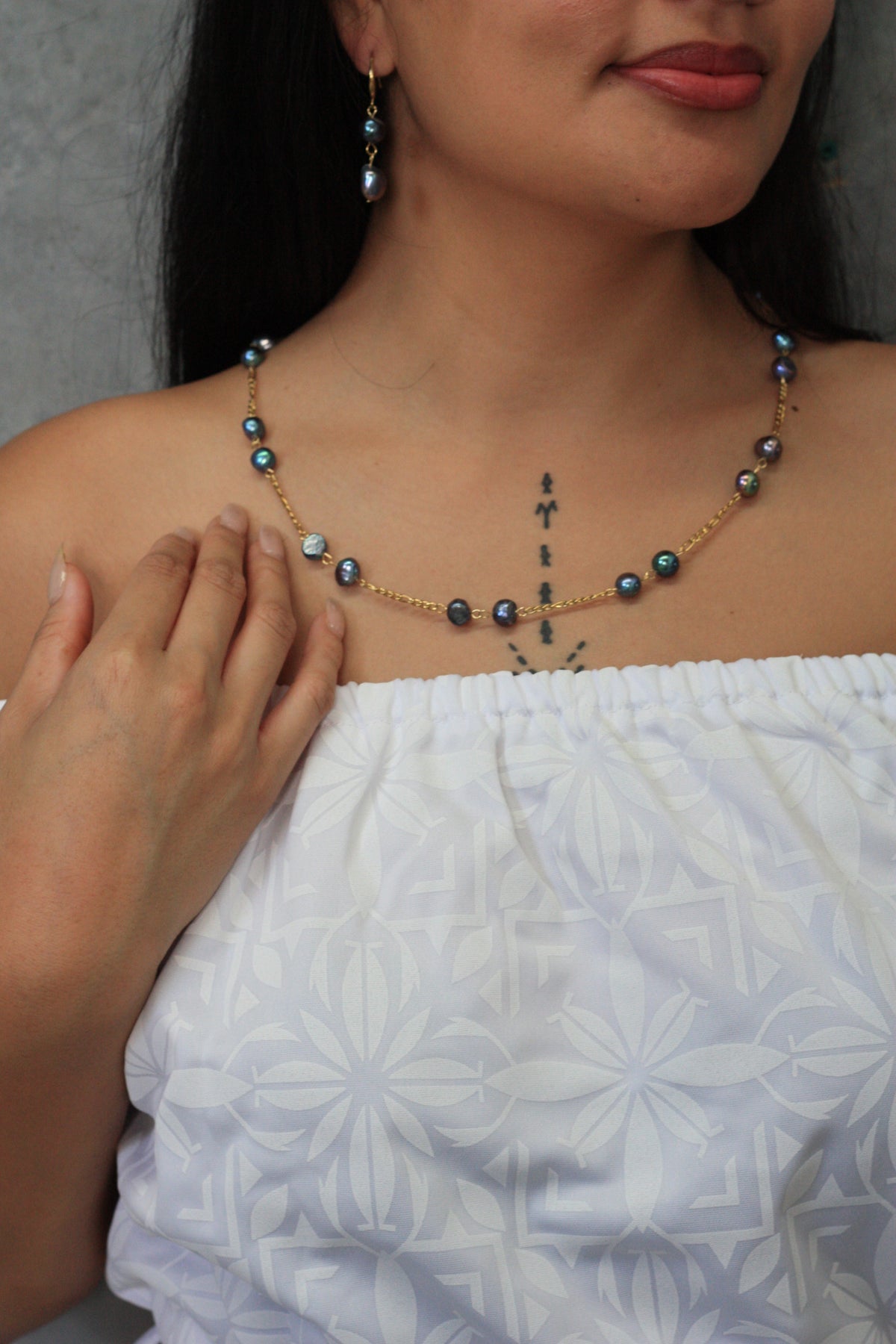 Freshwater Pearl Teuila  SS 18K Gold Set
