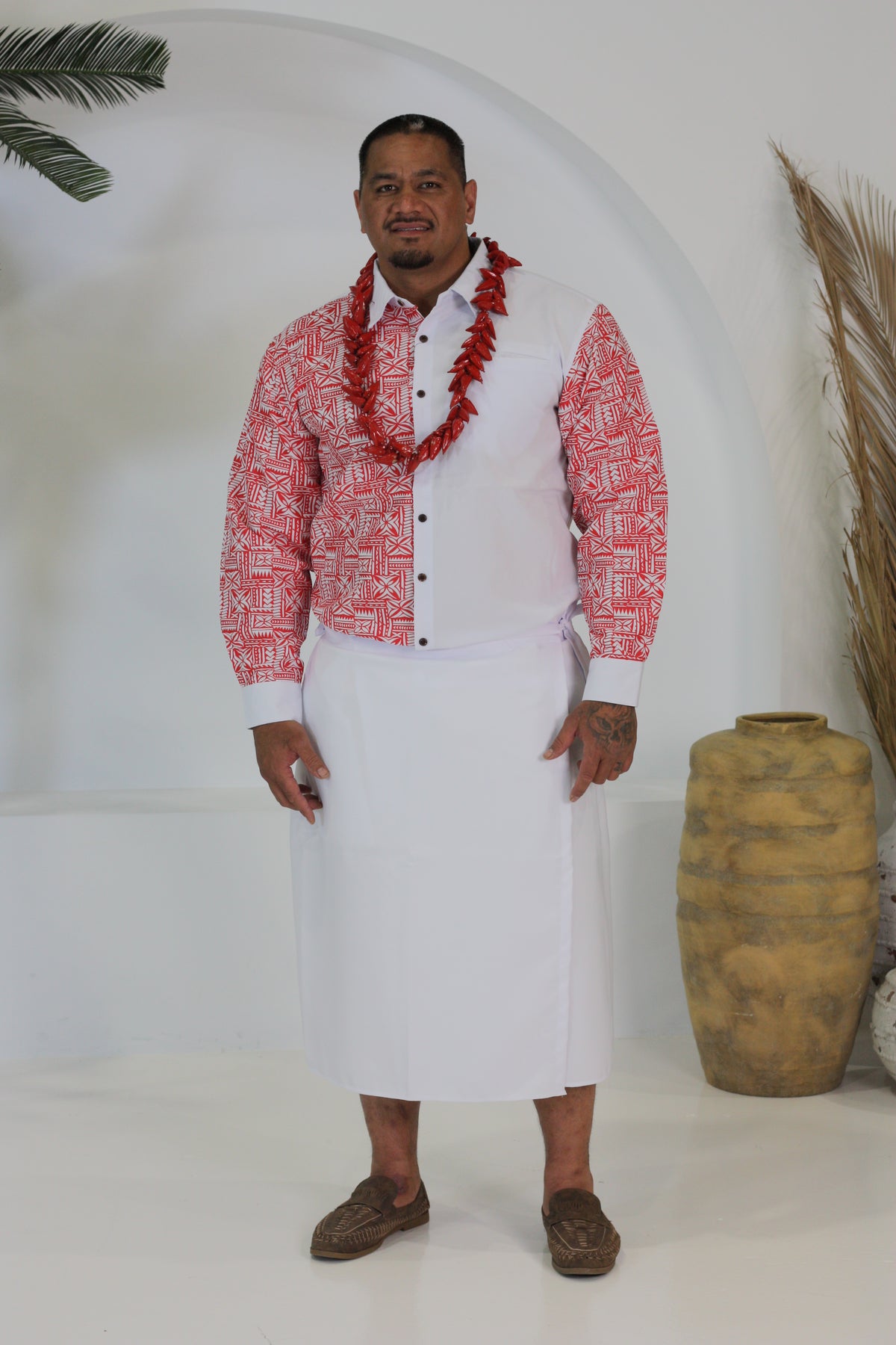 Pacific Culture Colored Men's Long Sleeve Shirt (Red)