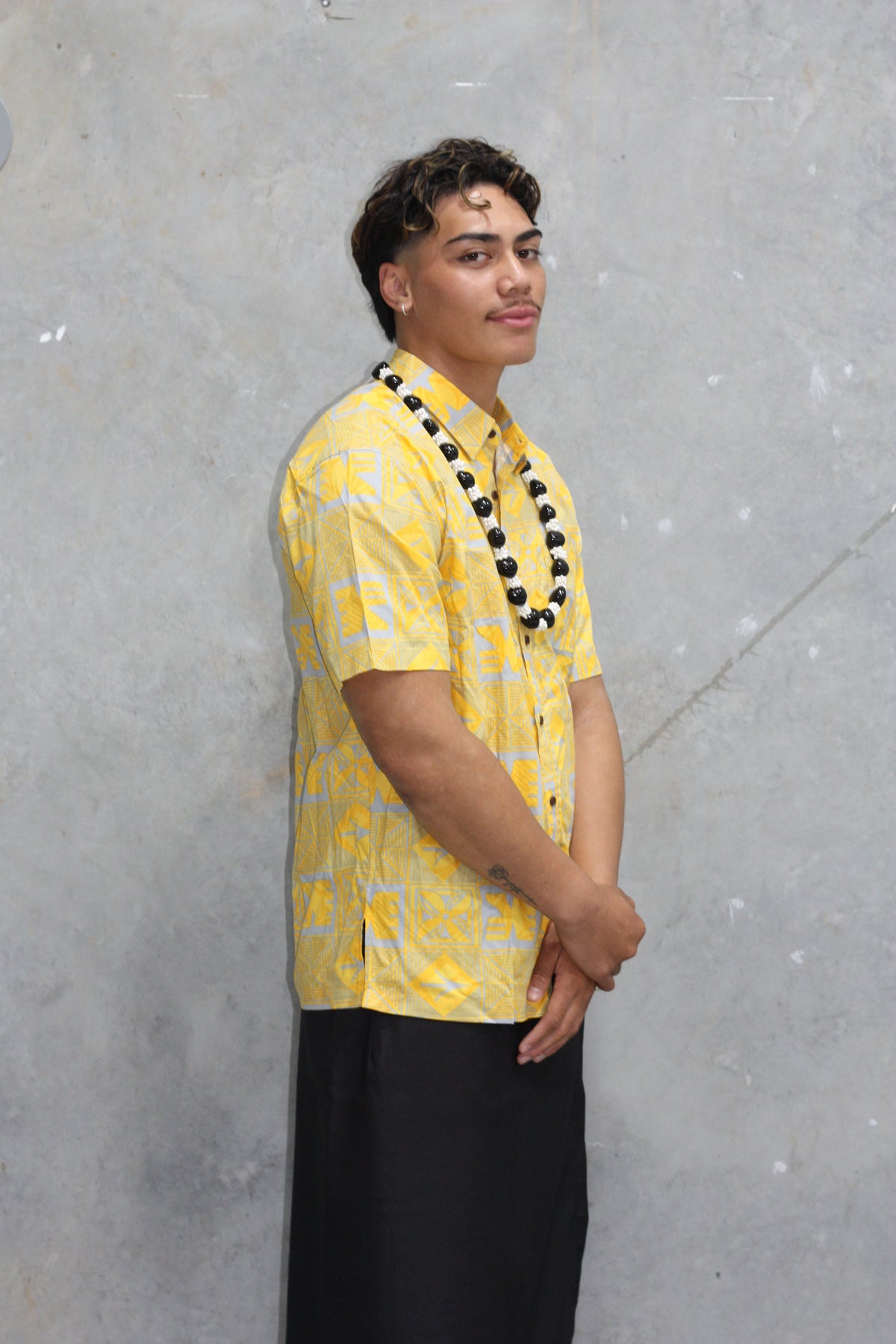 Tribal Origin Men's Bula Shirt- Yasa SS4321 (Yellow Grey)