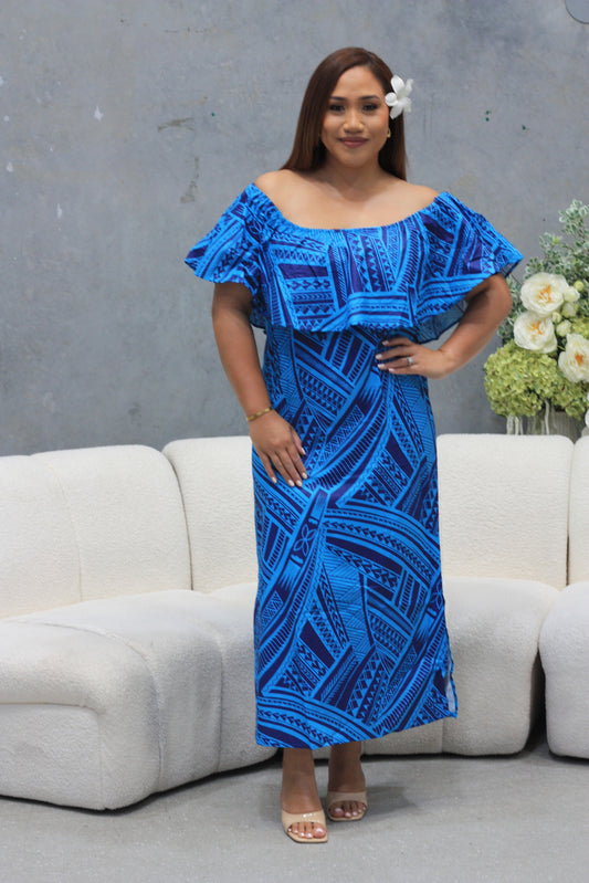 Mesian Womens Offshoulder Dress in Blue (CT3240)