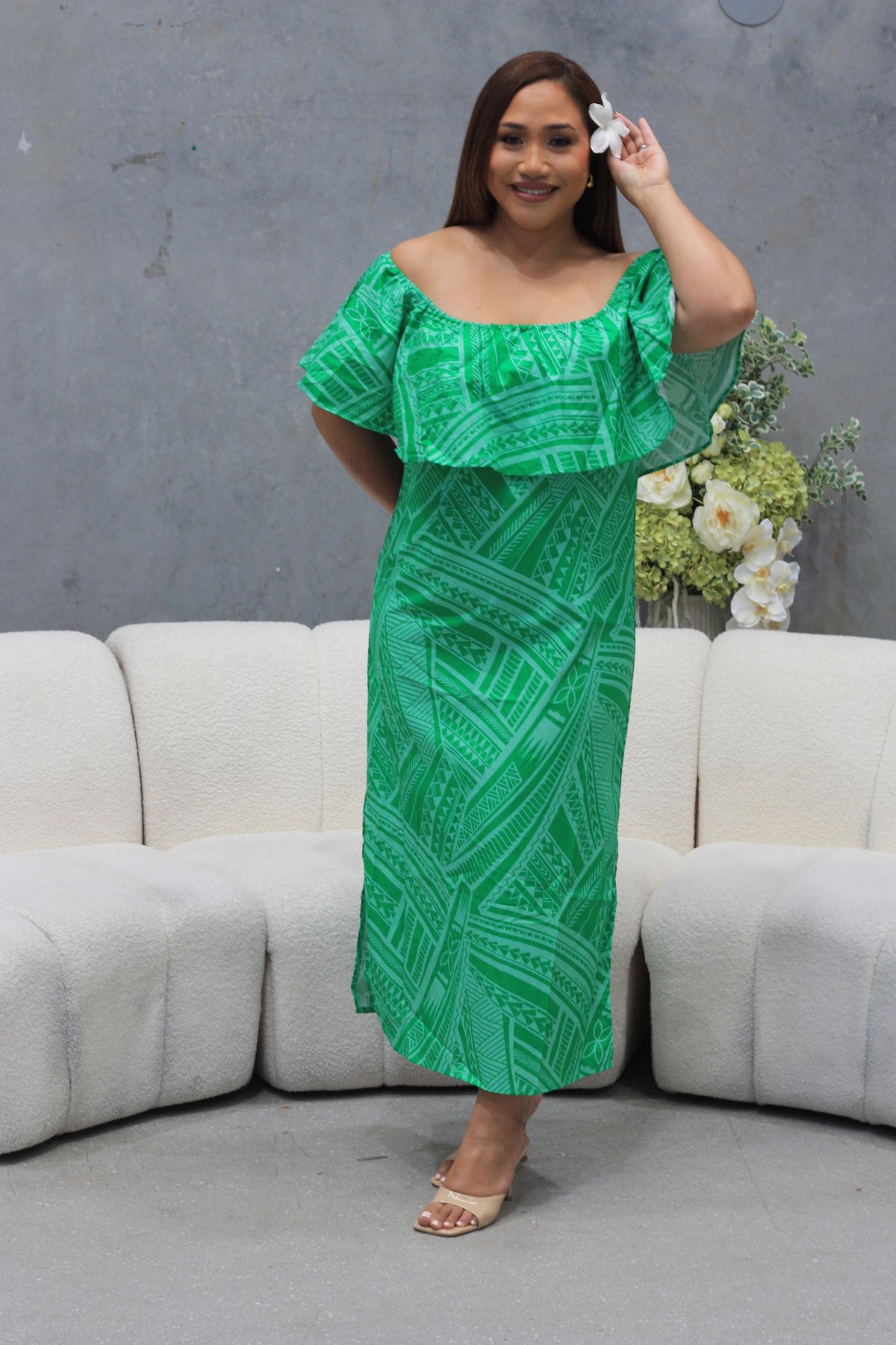 Mesian Womens Offshoulder Dress in Green (CT3240)