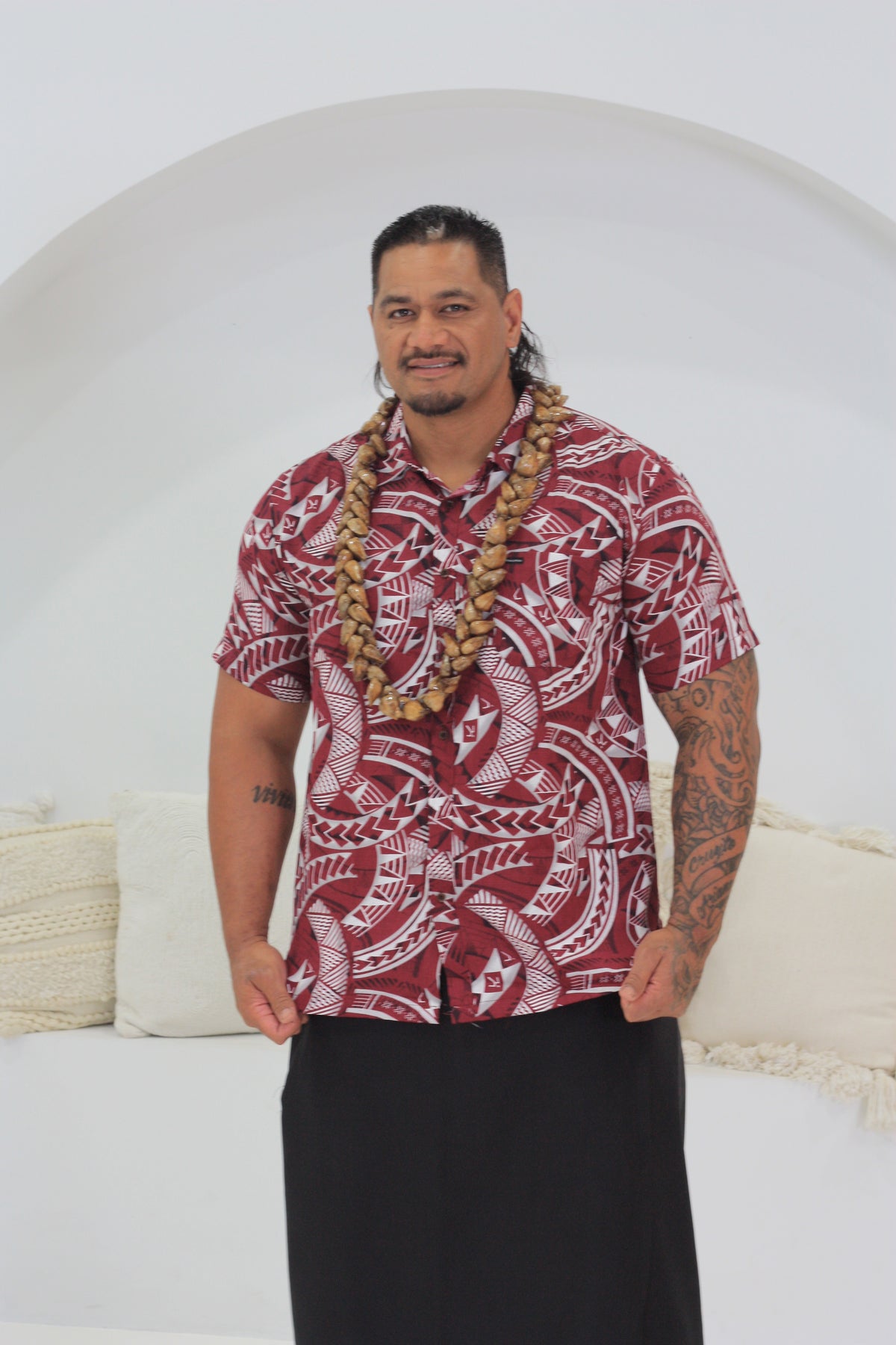 Tribal Origin Mens Bula Shirt- Kovia in Maroon SS4326