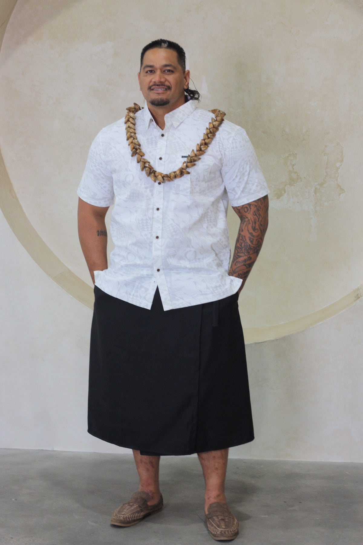 Tribal Origin Men's Bula Shirt - SS4322 Kemoli (White & Grey)