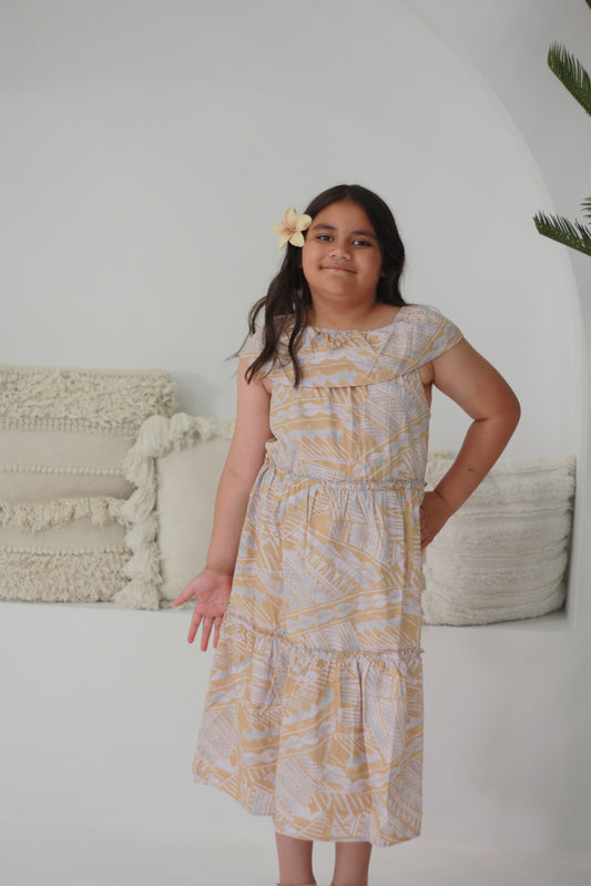 Tribal Origin Girls Makoa Dress LG250 (Beige and Light Grey)