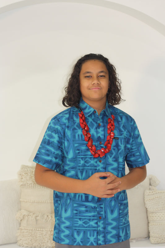 Tribal Origin Boys Bula Shirt FB187 (Aqua Blue)