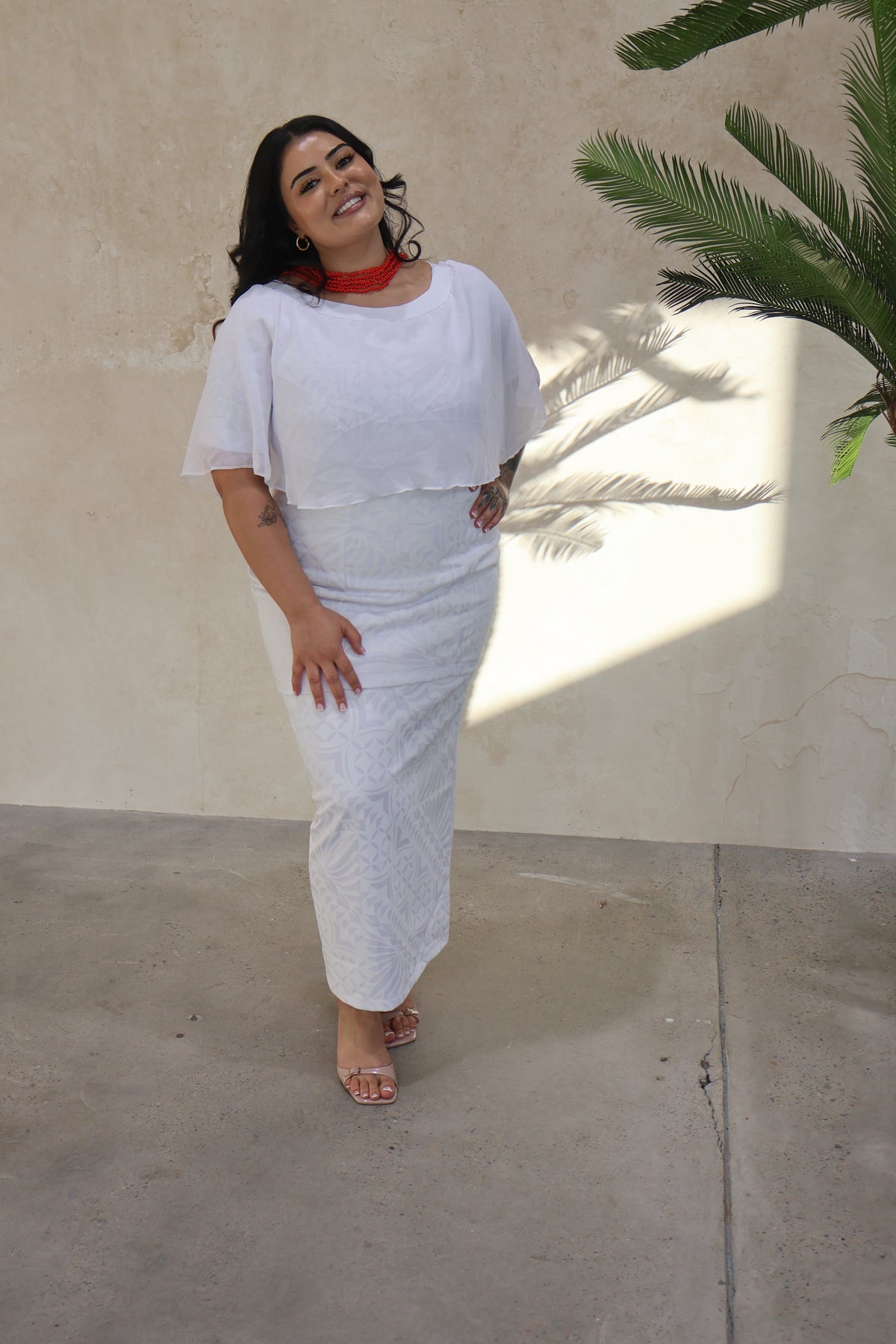 Women's White Chiffon Elei Puletasi (Size 14 only)