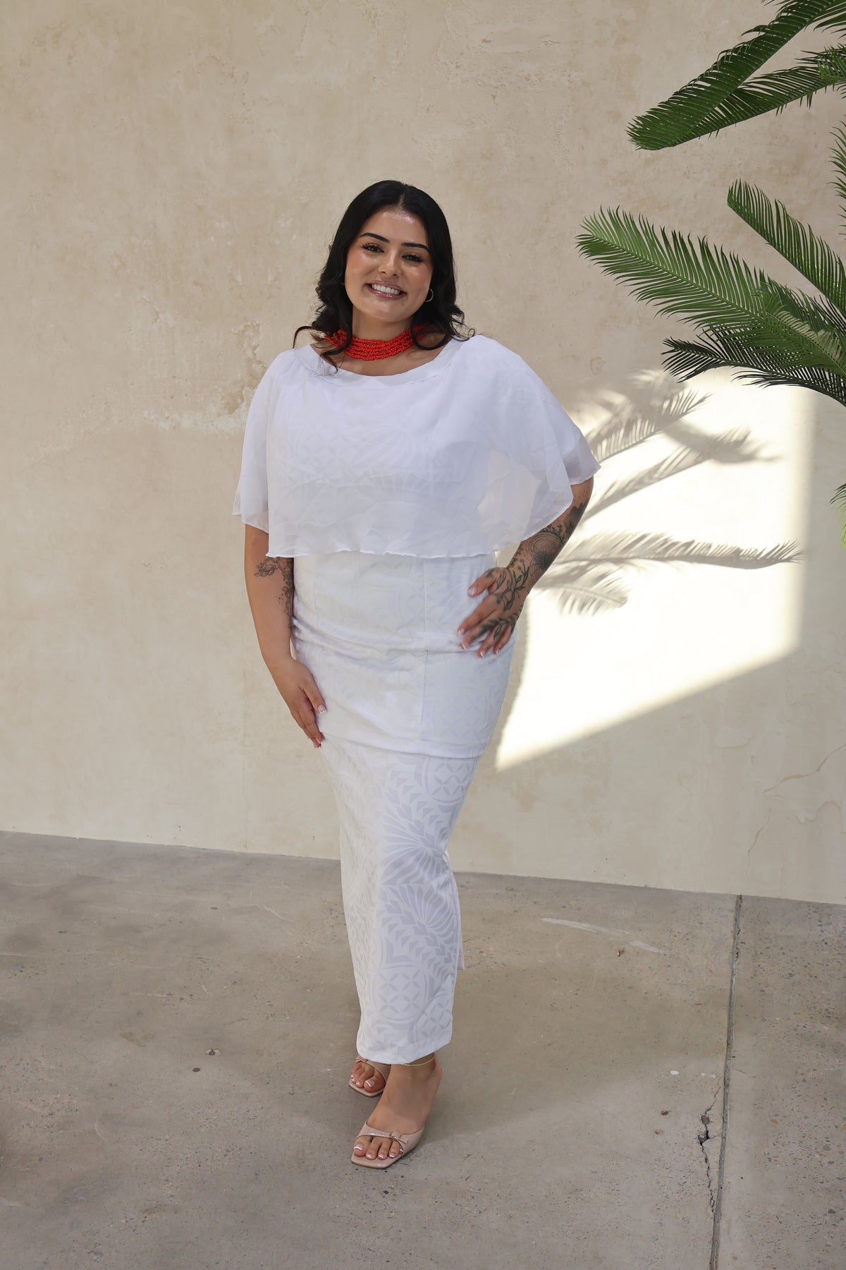 Women's White Chiffon Elei Puletasi (Size 14 only)