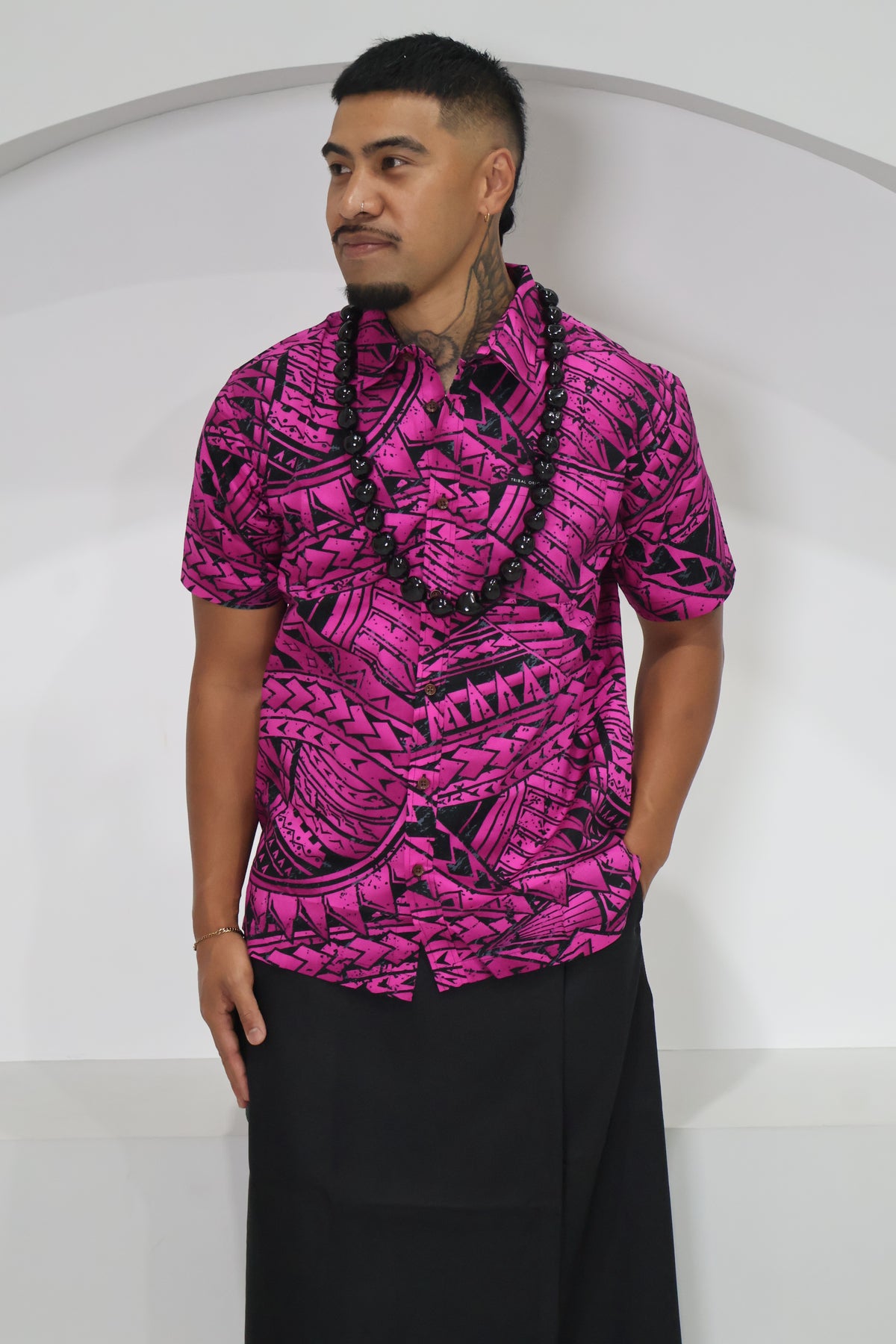 Tribal Origin Mens Bula Shirt- FB1869 (Pink & Black)