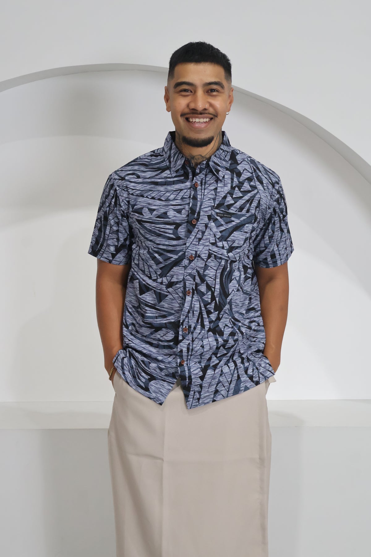 Tribal Origin Mens Bula Shirt- FB1881 (Gray & Black)
