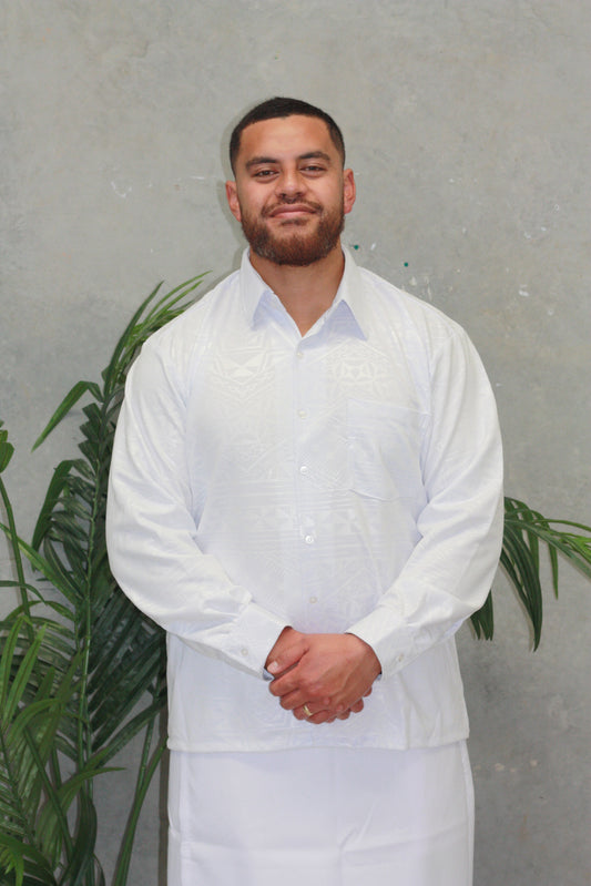 Polynesian Fashion Mens Long Sleeve Shirt -White on White
