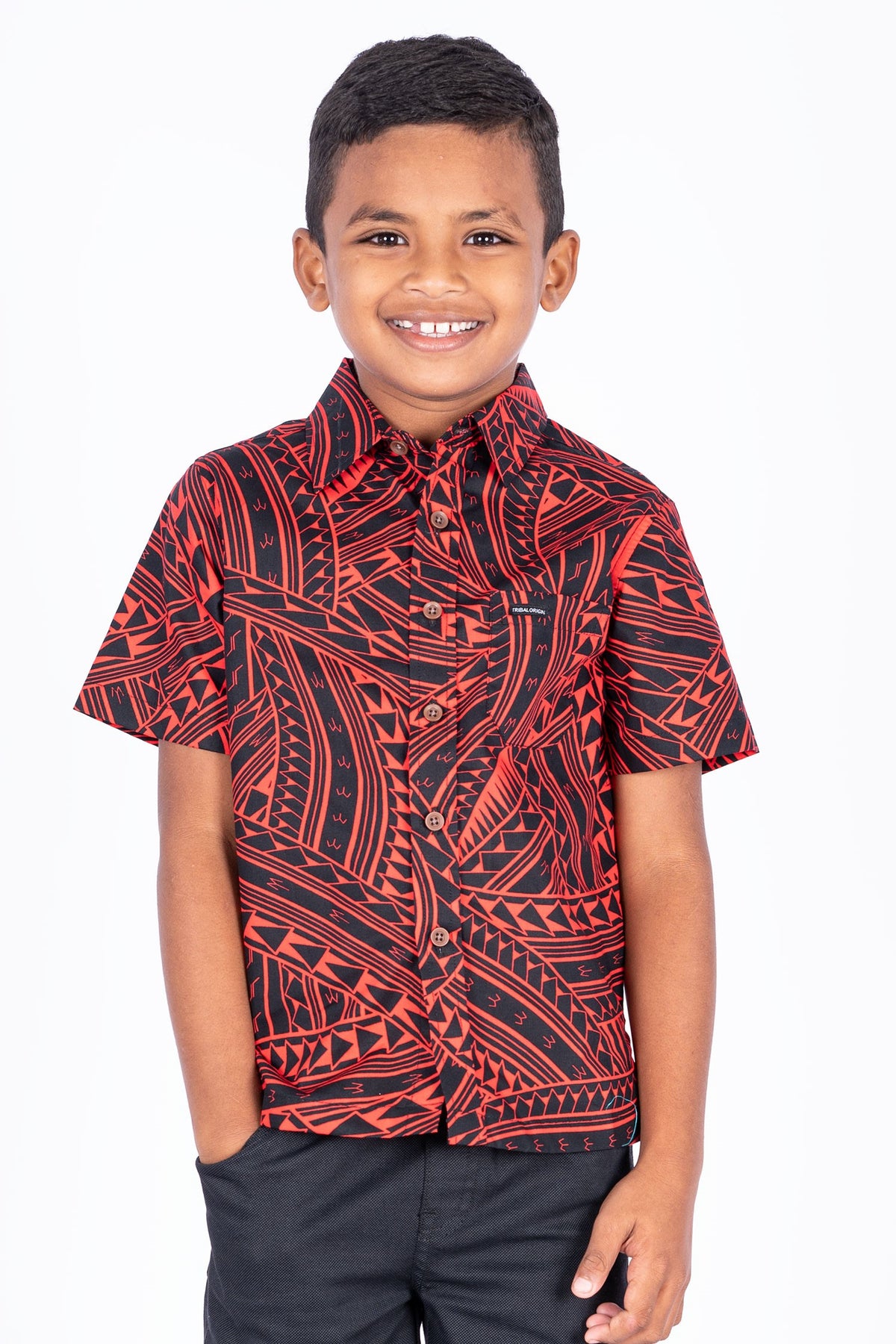 Tribal Origin Kalavata-Fulori Boys Elei Shirt Red