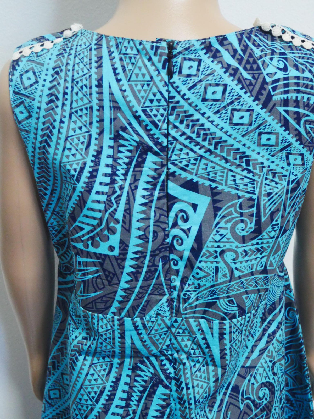 Tanoa Samoa Girls Blue Dress (Blue & Grey)