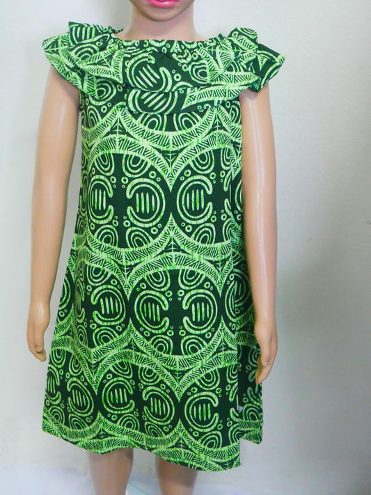 Tanoa Samoa Girl's Off-shoulder Dress (Green)